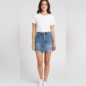 Free People Ripped Denim Mini Skirt in Breezy Blue  100% Cotton Sz. 25 Sz. 0